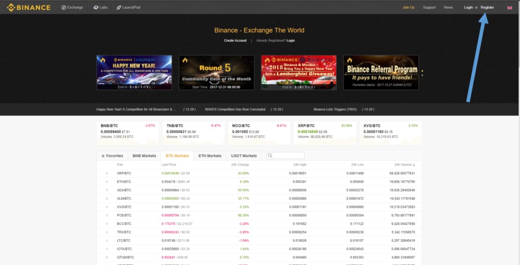 creating Binance account