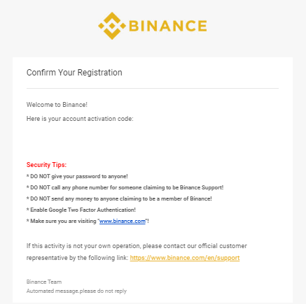 confirm your registration binance