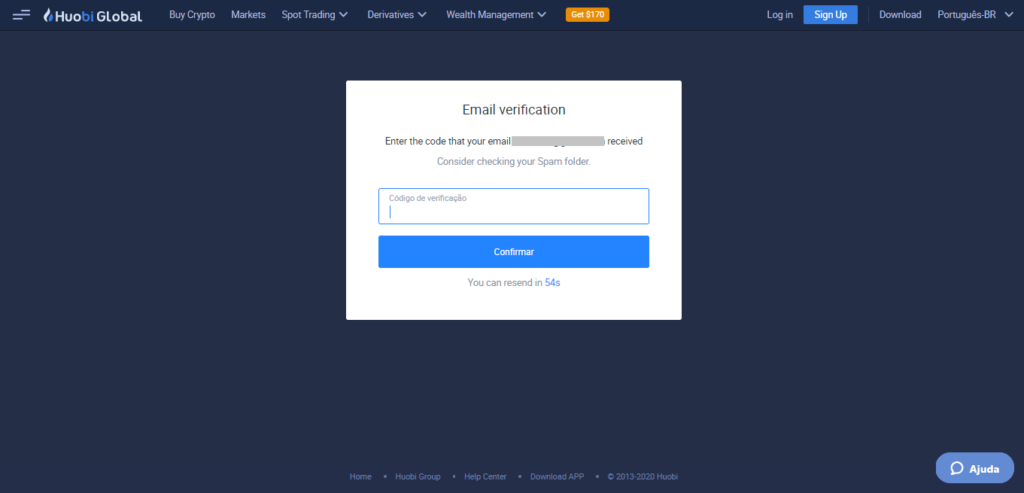 verificação email huobi