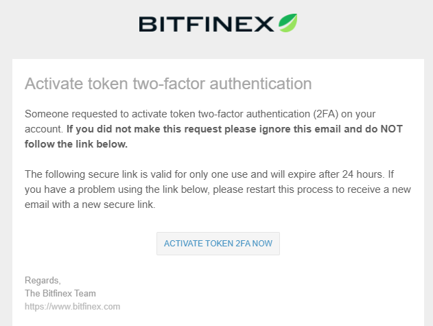 activate token two factor bitfinex