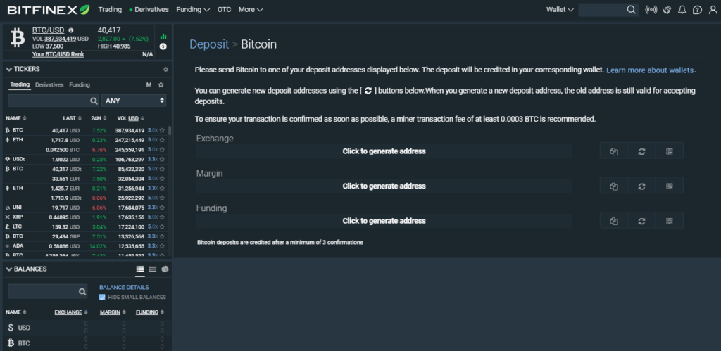 deposit bitcoin bitfinex