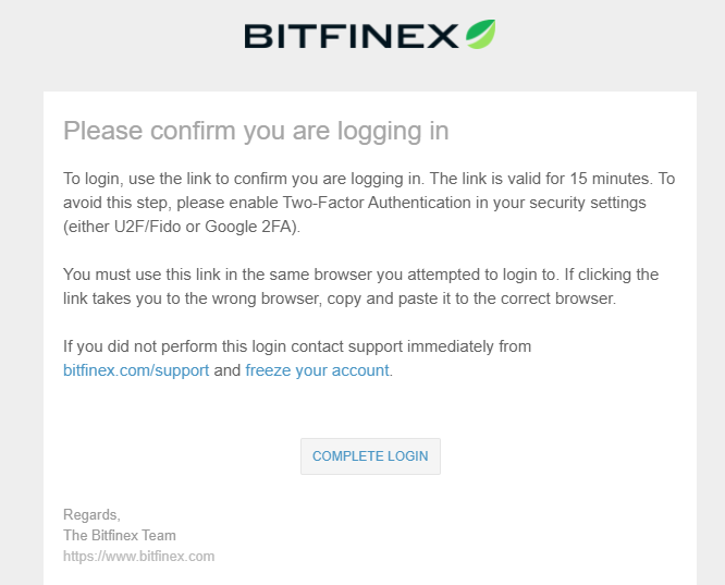 confirm loggin in bitfinex