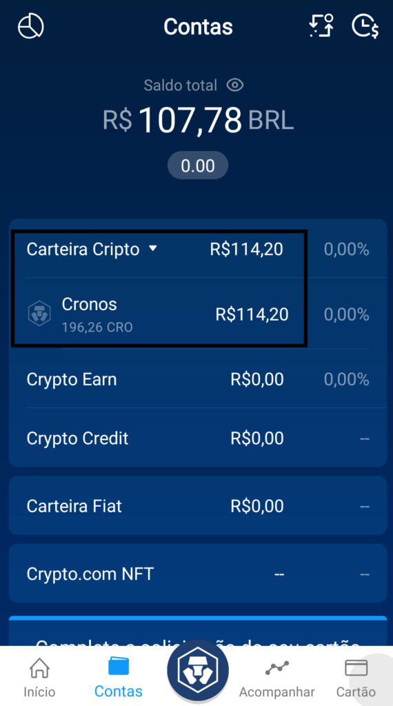 wallet crypto.com mostrando taxa de conversão da moeda